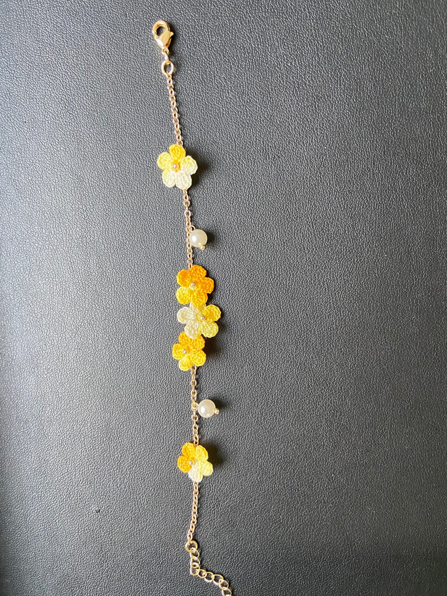 Handmade micro-crochet floral bracelet