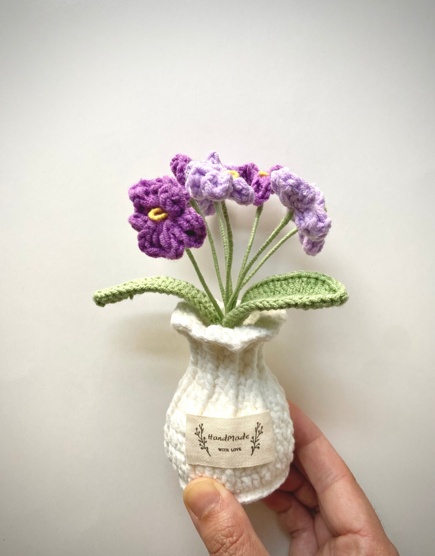 Handmade Crochet Plants in Vase - Forget-me-not and Hydrangea