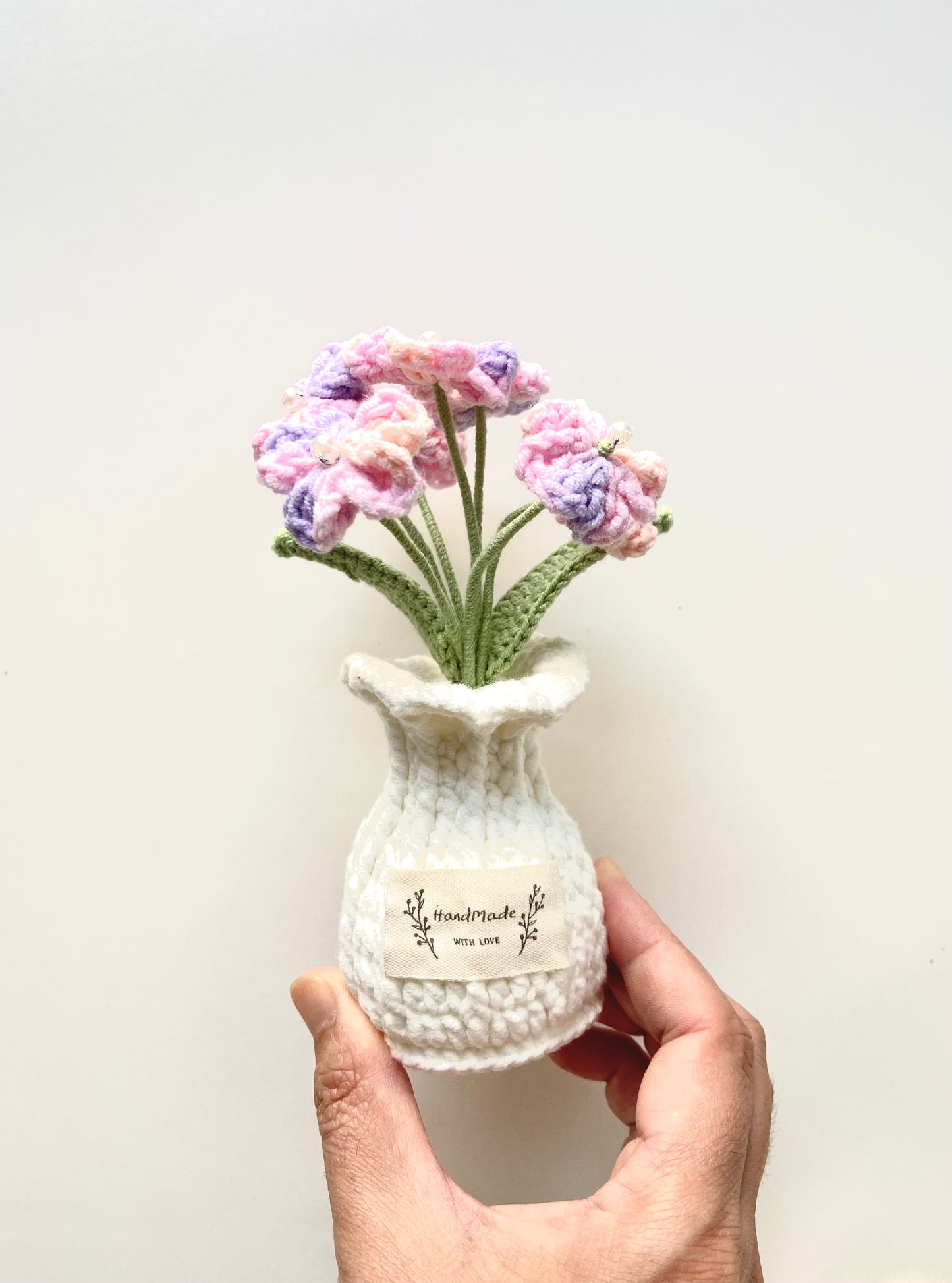 Handmade Crochet Plants in Vase - Forget-me-not and Hydrangea