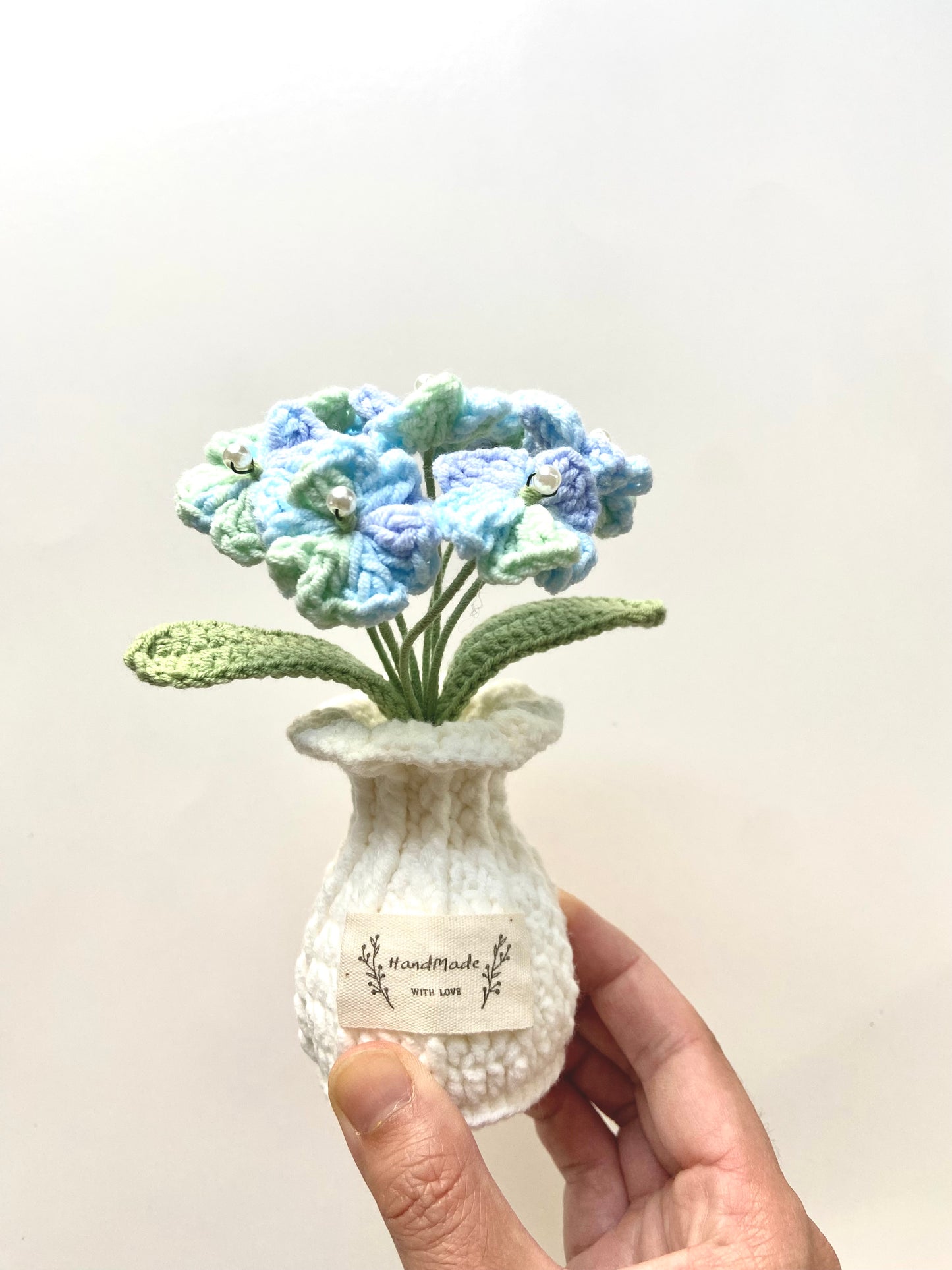 Handmade Crochet Plants in Vase - Forget-me-not and Hydrangea