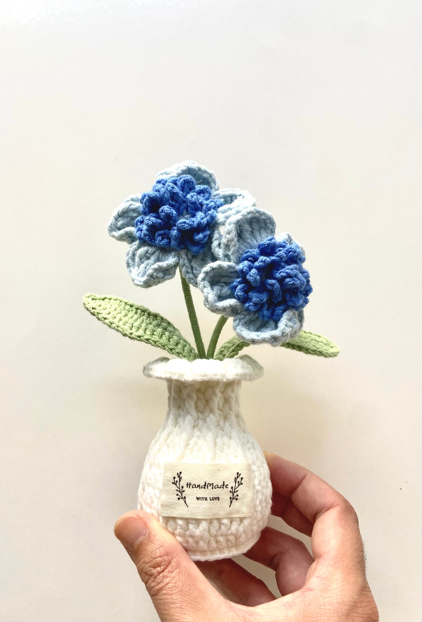 Handmade Crochet Plants in Vase - Forget-me-not and Hydrangea