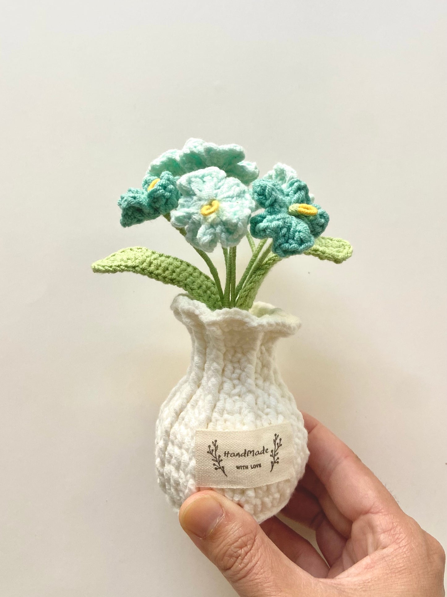 Handmade Crochet Plants in Vase - Forget-me-not and Hydrangea