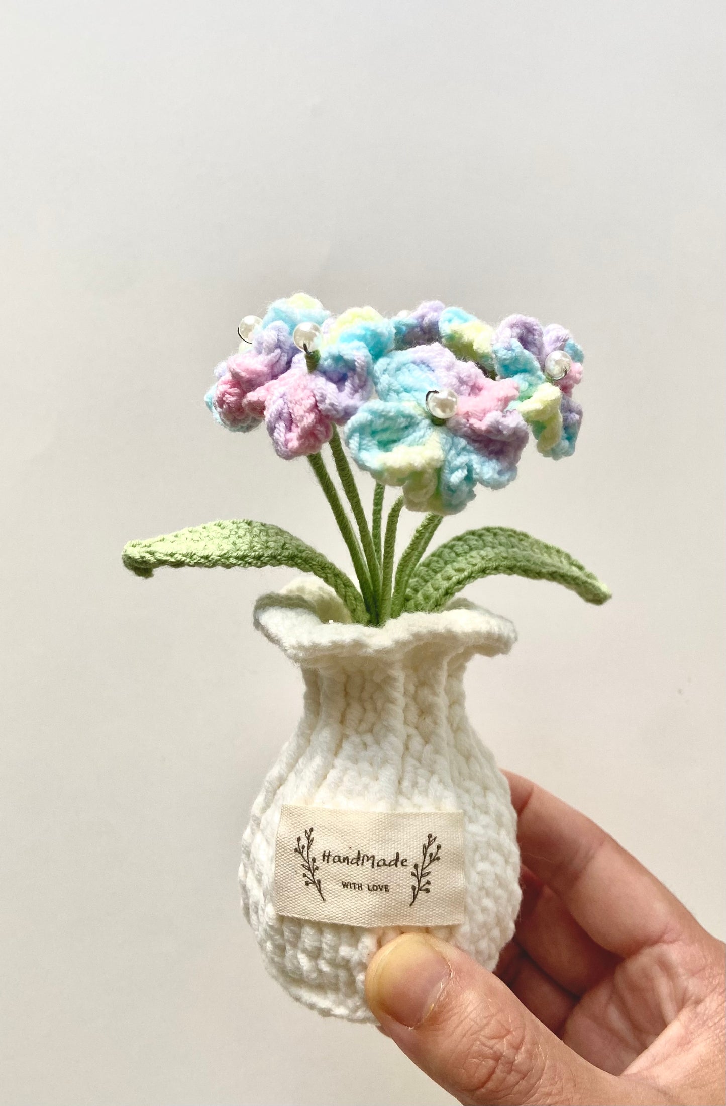Handmade Crochet Plants in Vase - Forget-me-not and Hydrangea