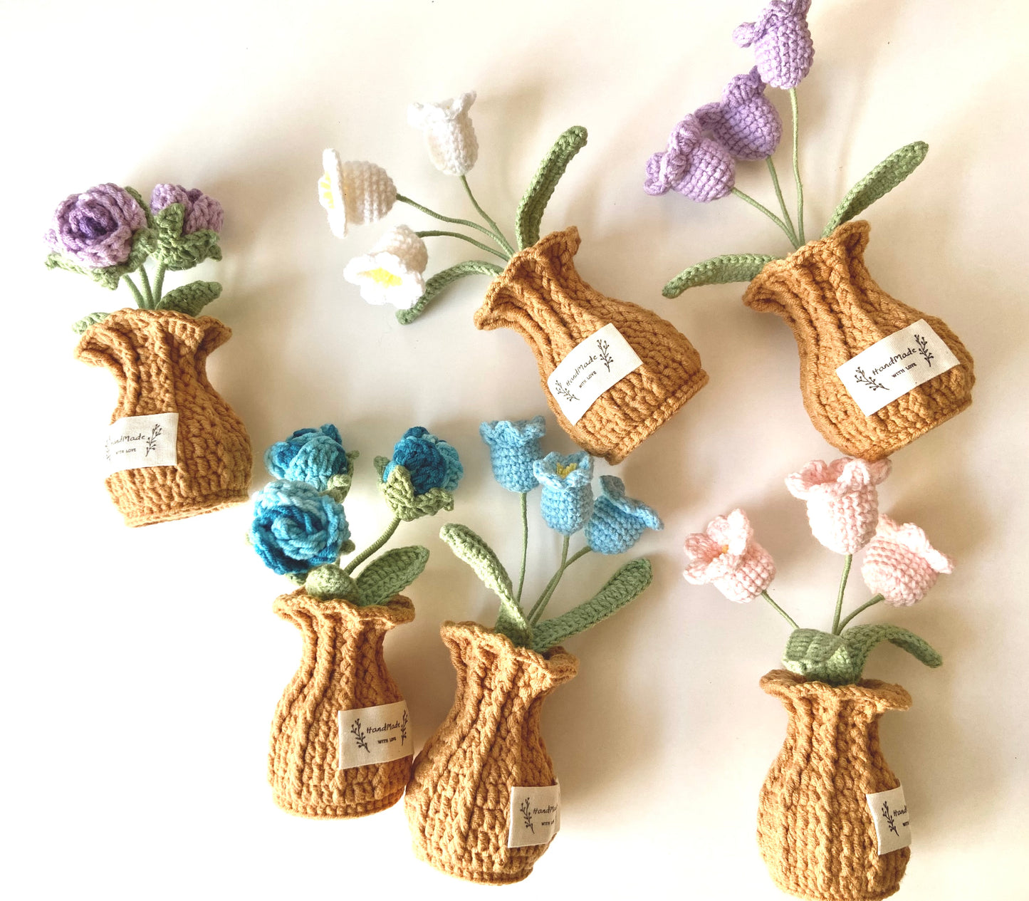 Handmade Crochet Plants in Vase - Mini Roses and Lily in the Valley