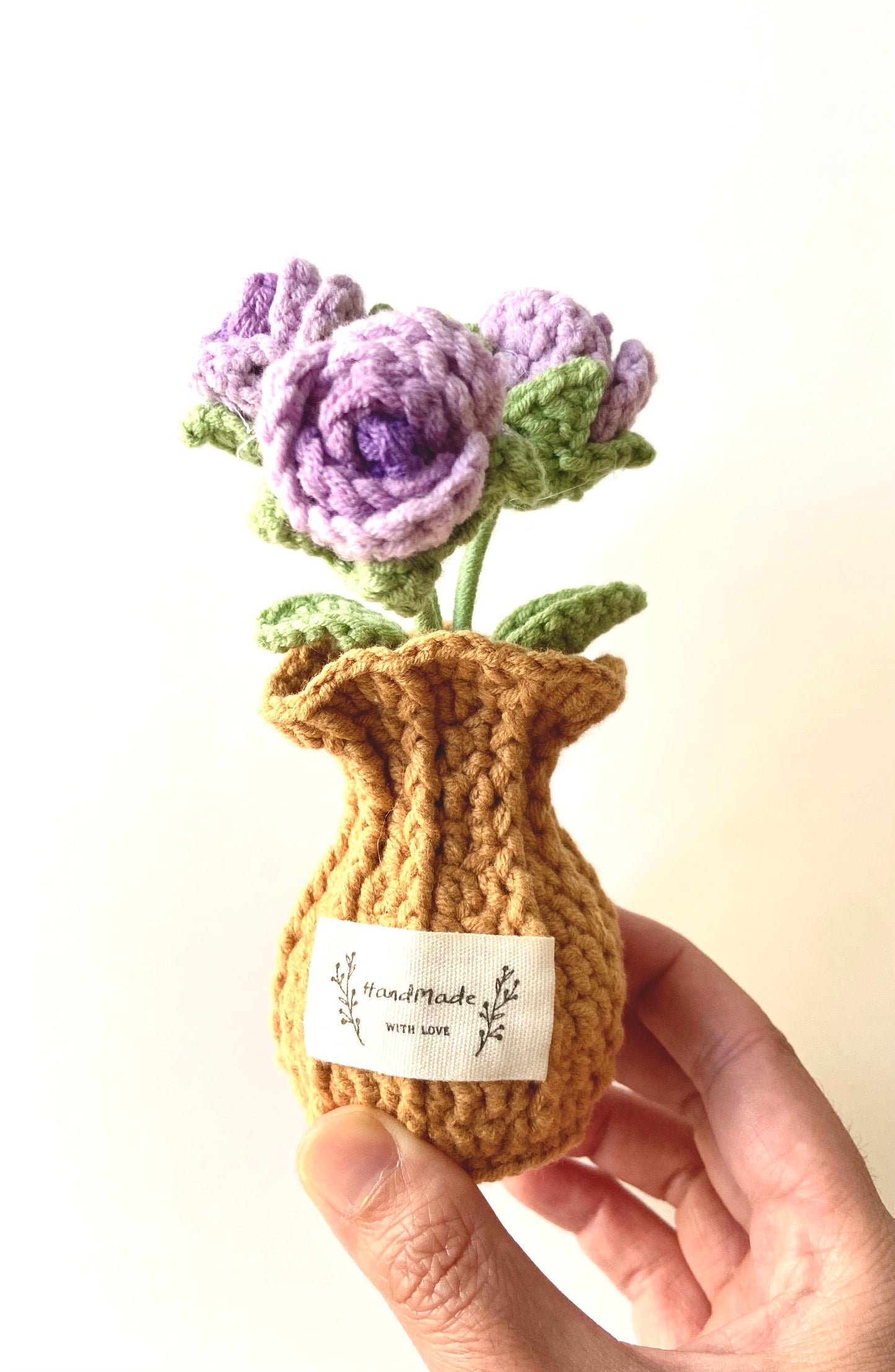 Handmade Crochet Plants in Vase - Mini Roses and Lily in the Valley