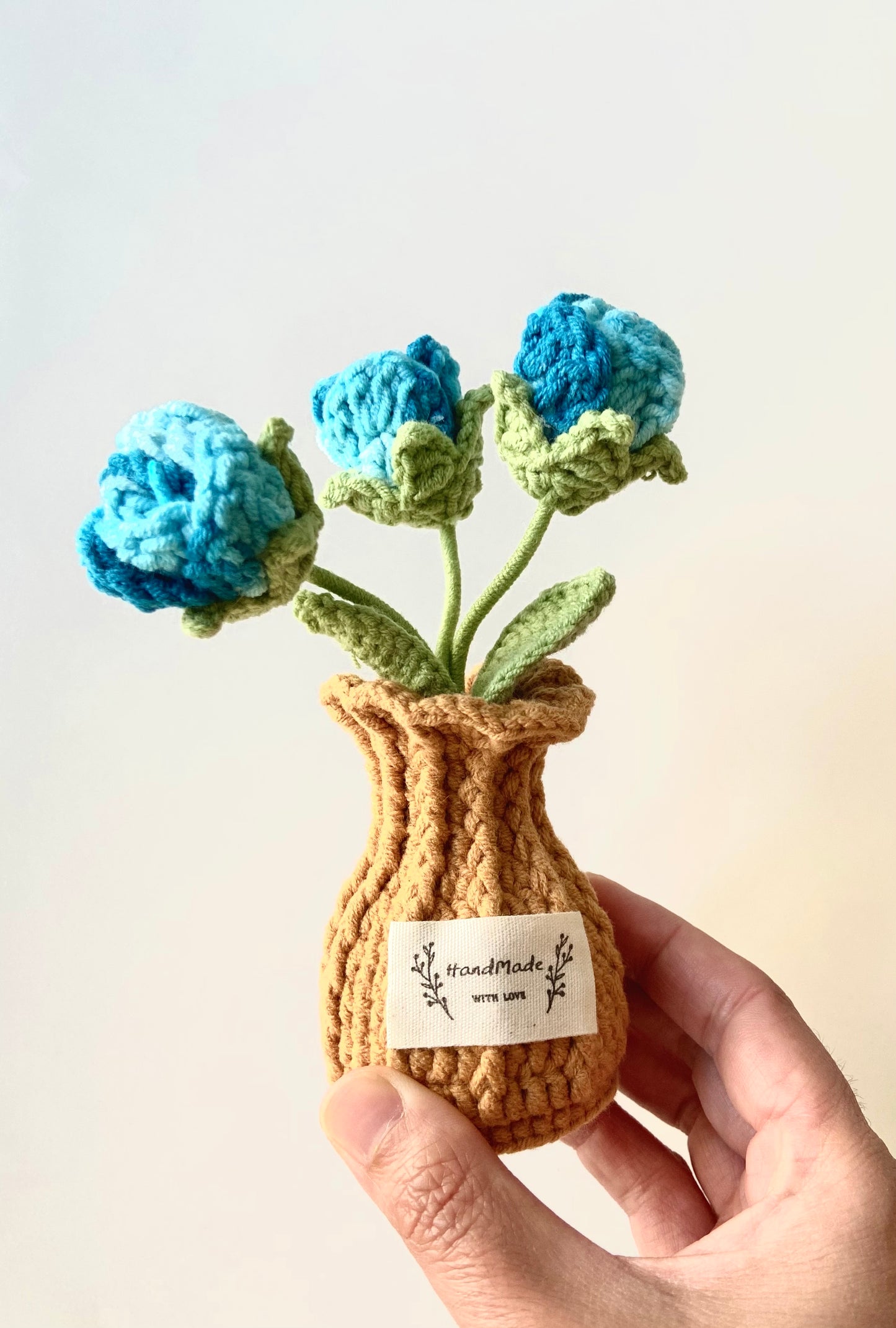 Handmade Crochet Plants in Vase - Mini Roses and Lily in the Valley