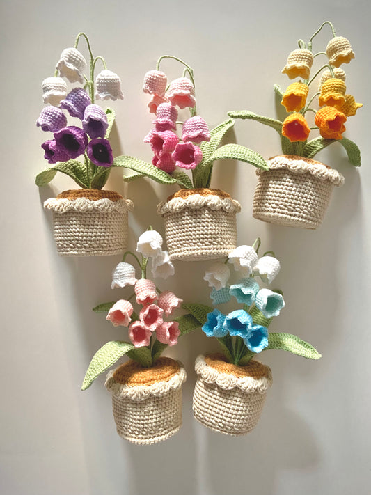 Handmade crochet potted lily in the valley - multiple colors available