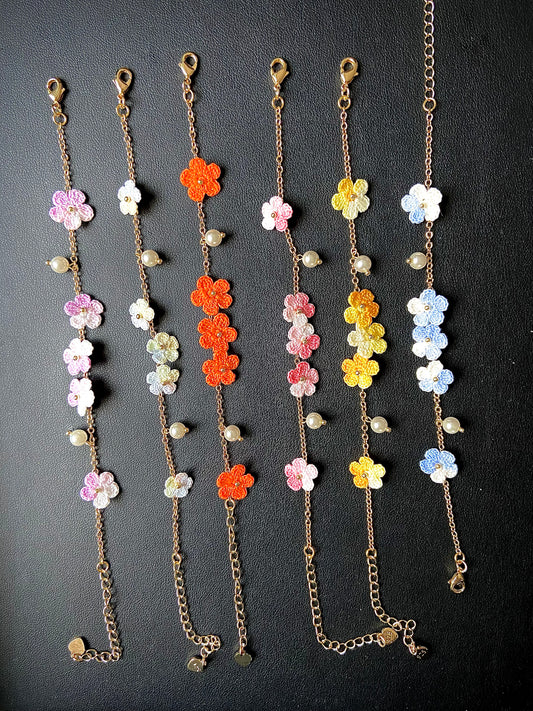 Handmade micro-crochet floral bracelet