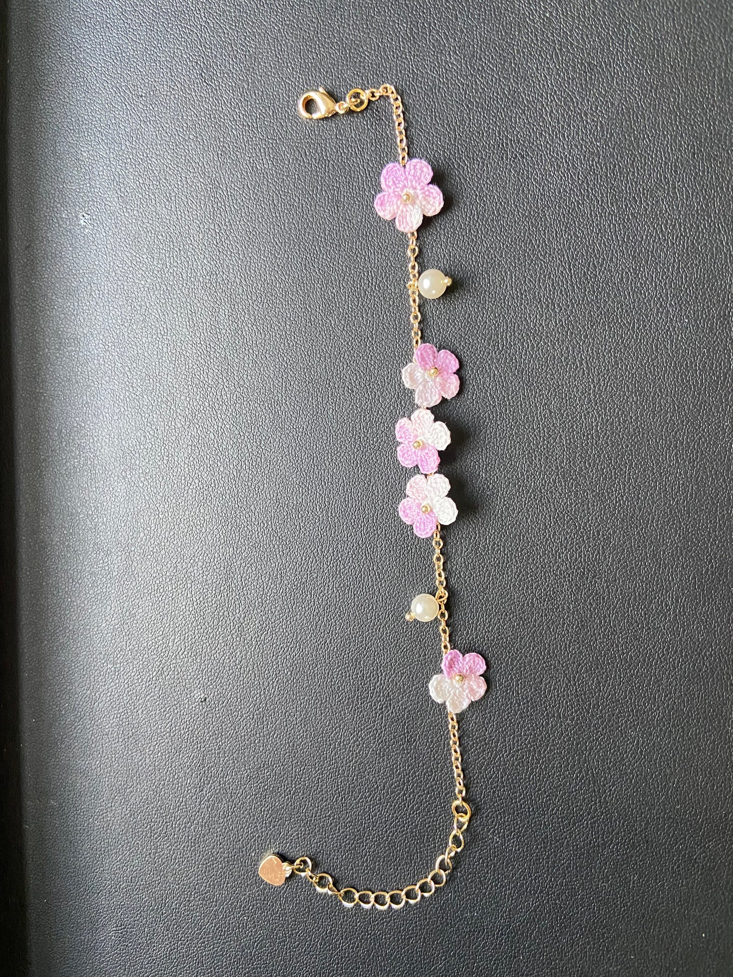 Handmade micro-crochet floral bracelet
