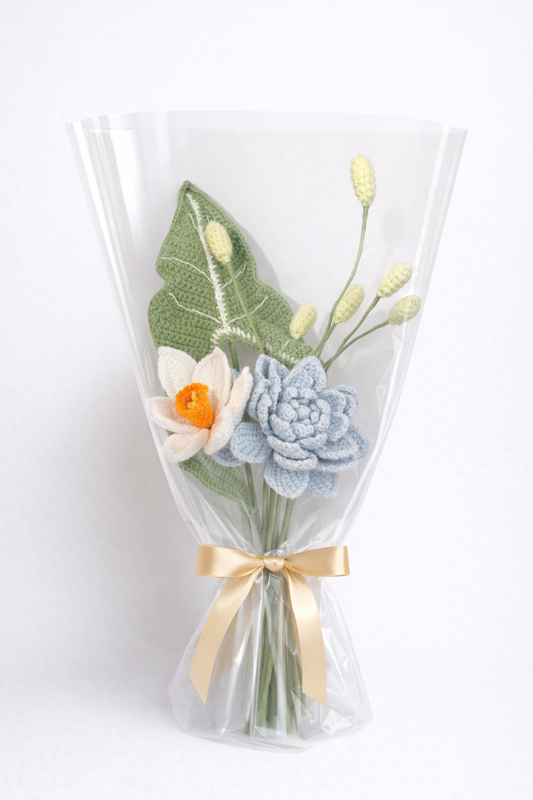 Artist Designed Crochet Bouquet – Value Edition | Unique Colorways, Minimal Wrap, 3 Styles